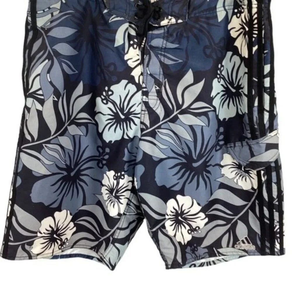 Adidas Men’s Swim‎ Trunks Size 36 XL Xlarge BLack Blue Floral Shorts QuicK Dry